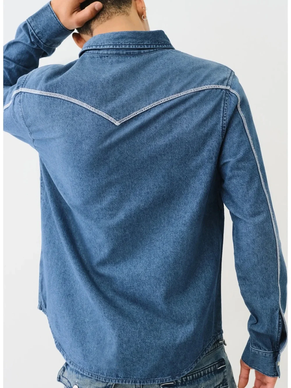 True Religion Blue Denim Western Snap-Front Shirt
